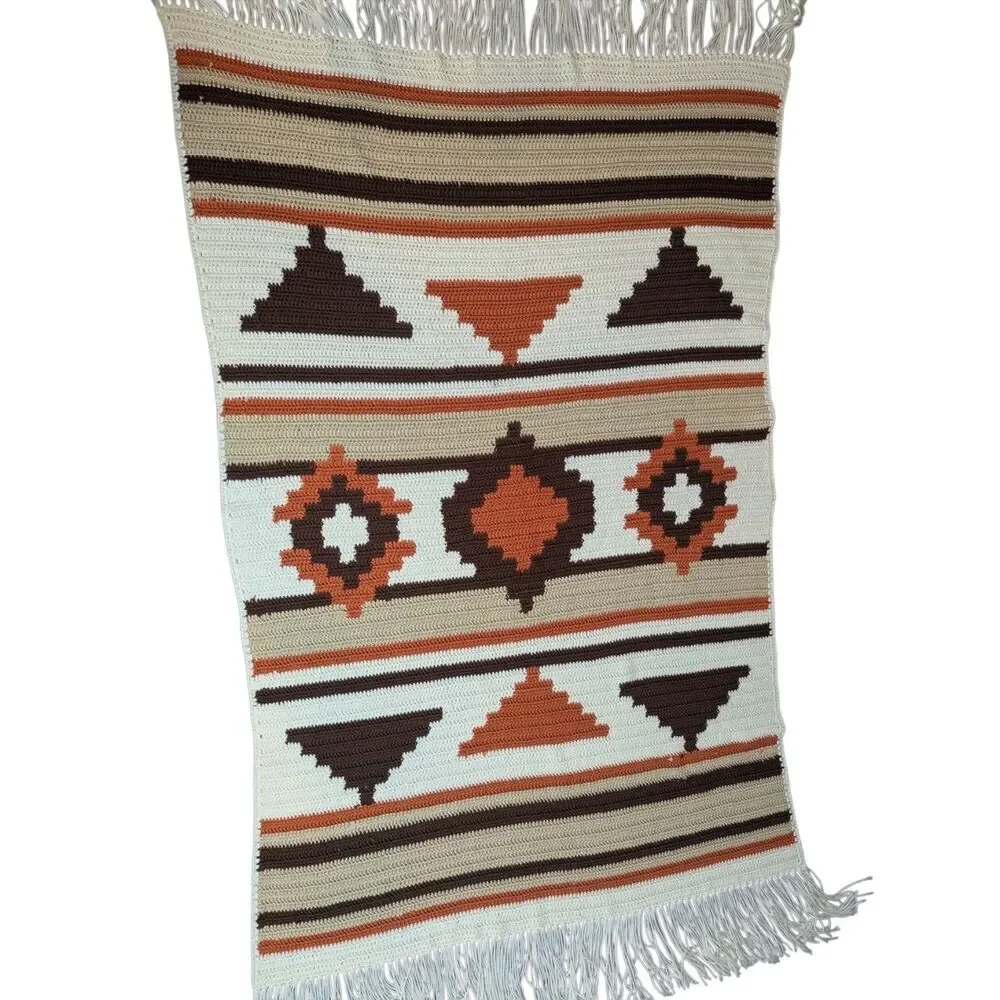 Vintage Navajo Inspired Modern Southwest Throw Blanket Handmade Earth Tones Boho